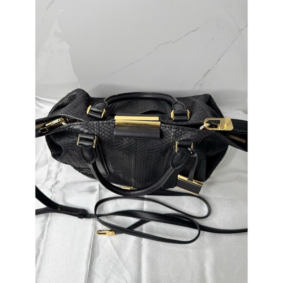 RARE Michael Kors Collection Lexi Black Large EW Satchel Genuine Snake Leather - Picture 6 of 16